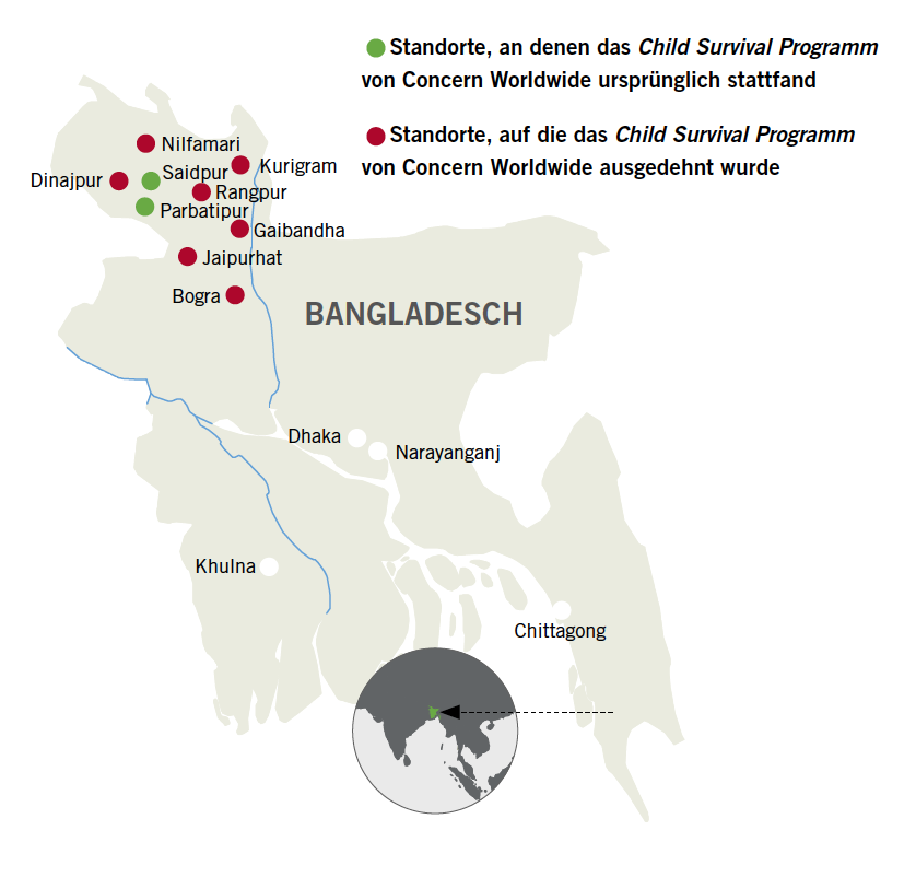 Standorte, an denen das Child Survival Programm von Concern Worldwide