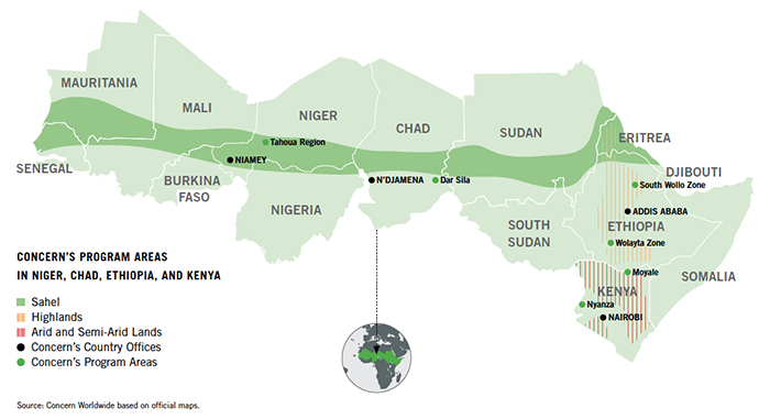 Concern's Program Areas in Niger, Chad, Ethiopia, and Kenya