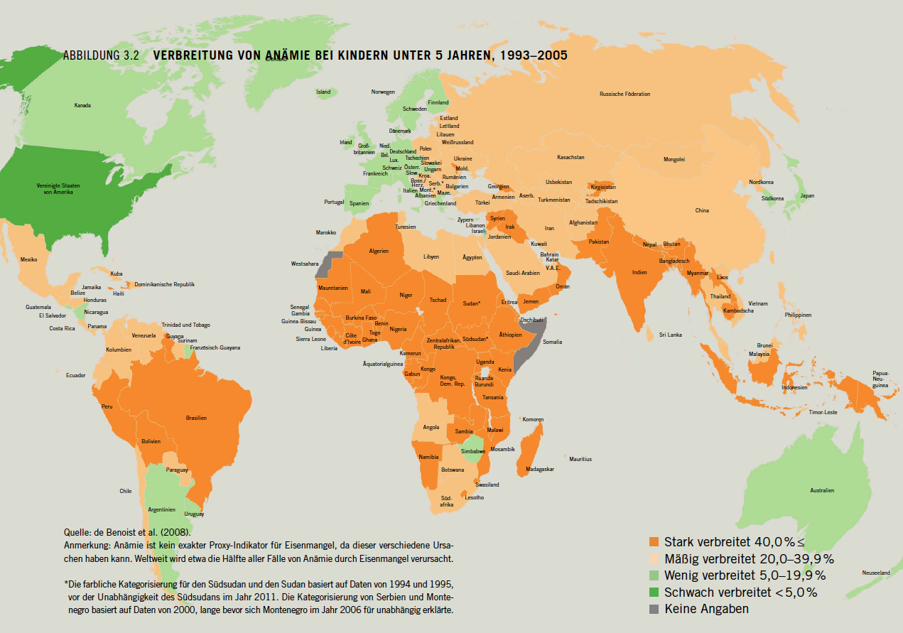 Abbildung 3.2 Verbreitung von Anämie bei Kindern unter 5 Jahren, 1993–2005