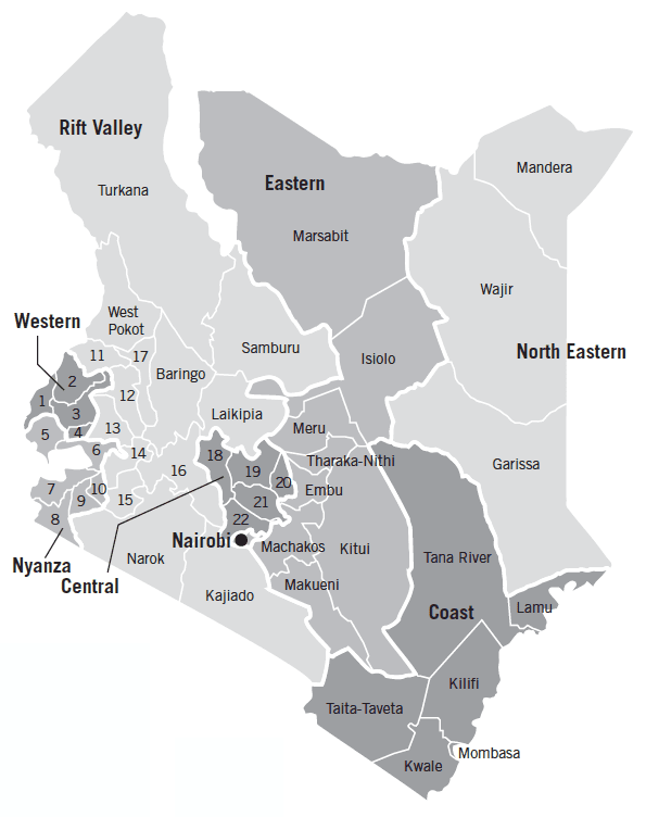 Map of Kenya's Regions and Counties