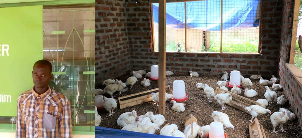 Nazaire Namkomana (age 29) has completed his training in poultry farming and is now steadily increasing his own flock.