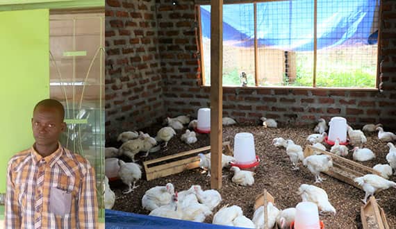 Nazaire Namkomana (age 29) has completed his training in poultry farming and is now steadily increasing his own flock.